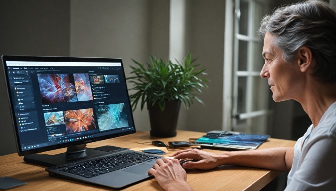 A close-up of a computer screen showing the customizable features of the Umbraco CMS, with a person engaged in content management.