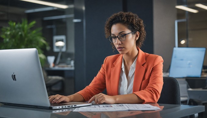 A professional-looking person working on a laptop in a modern office environment, focused on improving e-commerce site performance.