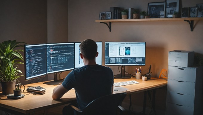 A person clearing cache settings on a Magento admin panel, focused on the computer screen in a modern office setting.