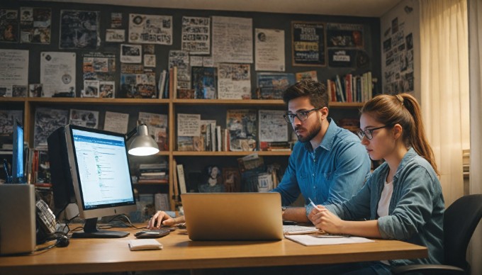 A programmer conducting a code review with a colleague in a bright office space.