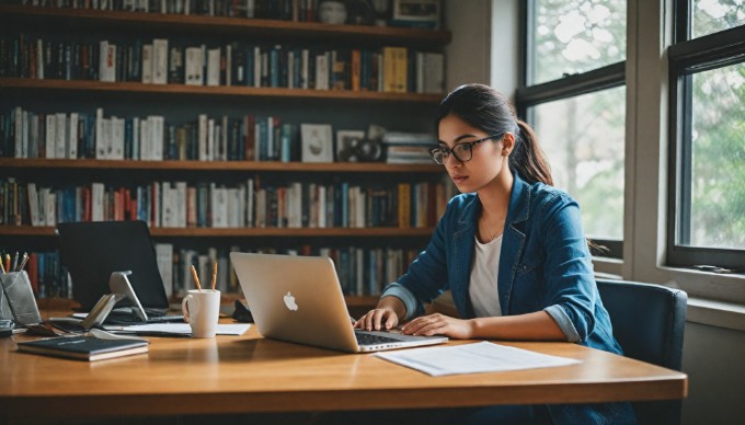 A professional setting where a person is customizing WordPress widgets on a laptop, with a notepad and a cup of coffee on the desk.