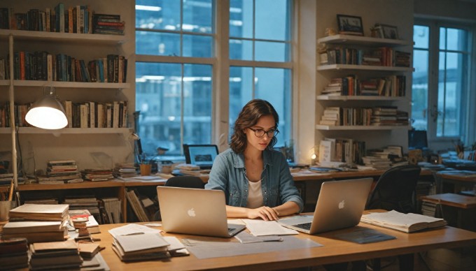 A professional working at a desk with a laptop, focused on data analytics.