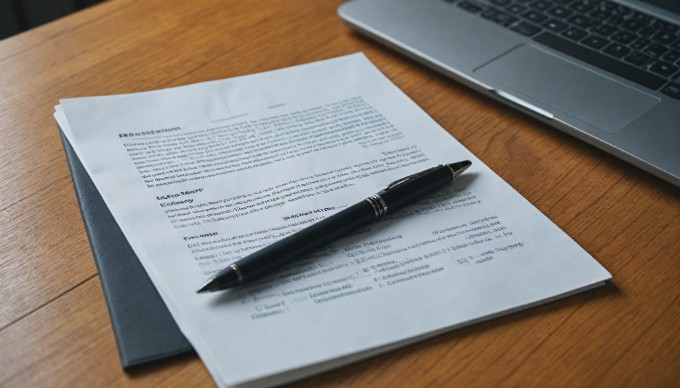 A close-up of a data dictionary document with a pen and laptop in the background.