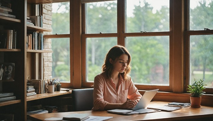 A developer configuring a Magento Cloud account on a laptop in a modern office.