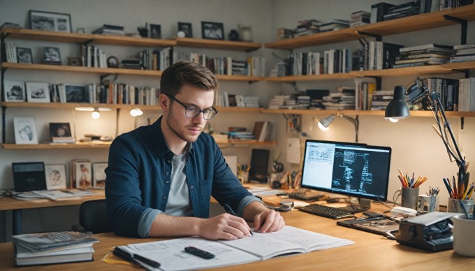 A developer testing a mobile app on multiple devices in a sleek workspace.