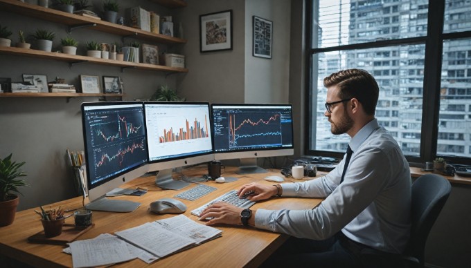 A person sitting at a desk, focused on their laptop while analyzing performance metrics for an e-commerce website.