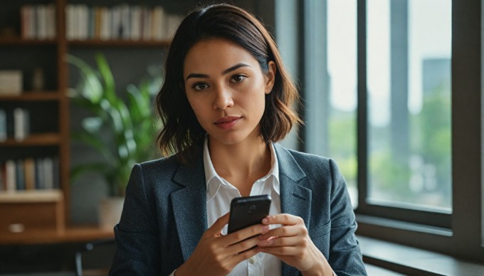 A close-up of a mobile device displaying an enterprise mobility management application in use by a professional.