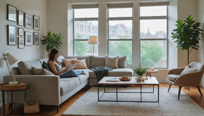 A person enabling automatic updates on an iPad in a bright living room.