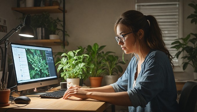 An individual setting up a website on a computer, showcasing the user-friendly interface of Umbraco CMS in a bright workspace.