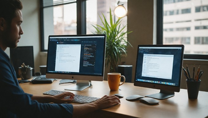 A Magento installation process being demonstrated on a computer screen in an office environment.