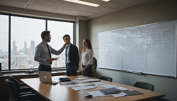 A project manager presenting a project charter in a modern office setting.