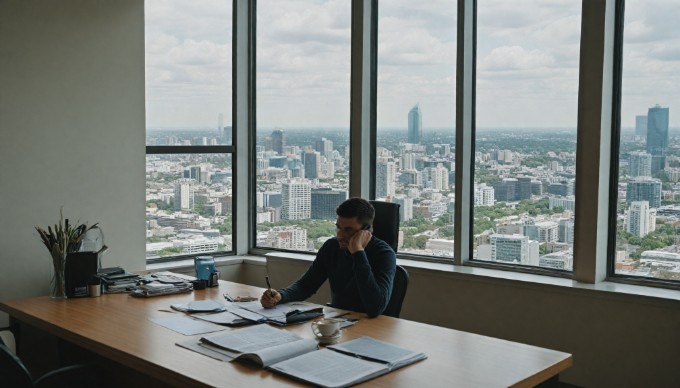 A person analyzing data on a computer screen in a modern office setting, with SEO-related charts and graphs visible.