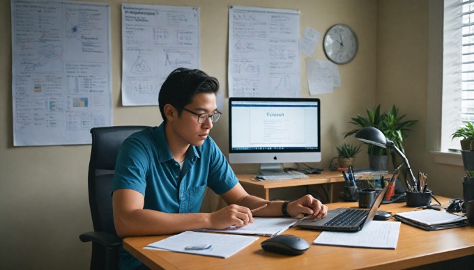 An individual analyzing website speed metrics on a computer screen, with SEO tools visible and a notepad next to them.