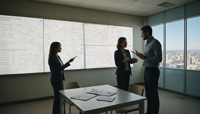 A team collaborating on server optimization strategies in an office environment.