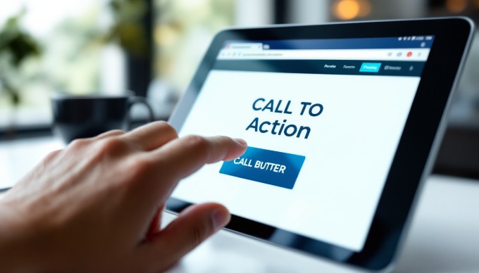 A close-up of a compelling call-to-action button on a website displayed on a tablet, emphasizing digital marketing effectiveness.