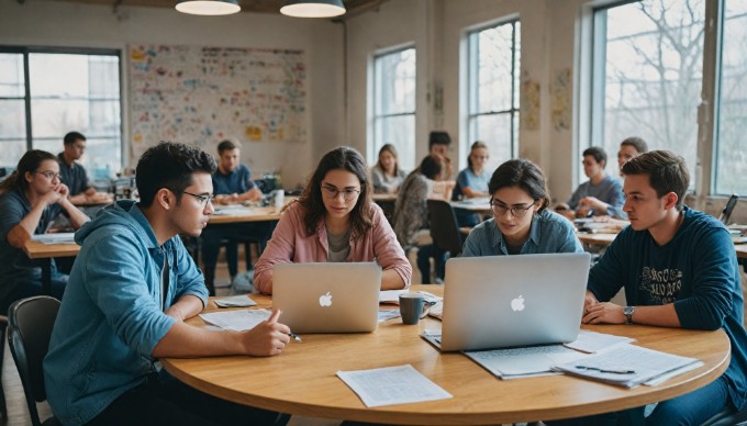 A team of developers collaborating on WordPress coding standards in a bright workspace.