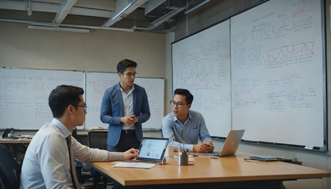 A diverse team collaborating on application performance monitoring tools in a contemporary workspace.