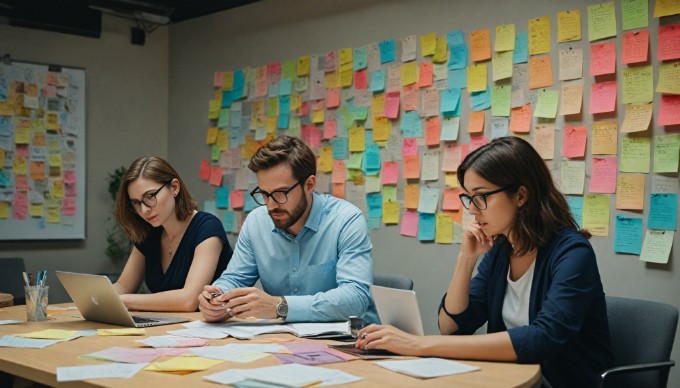 A team of developers discussing responsive design principles in a collaborative workspace.