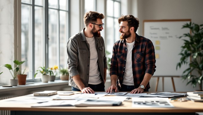 A team discussing typography adjustments in a collaborative workspace.