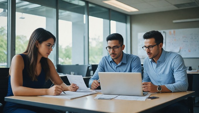 A team collaborating on optimizing website speed in a bright office environment.