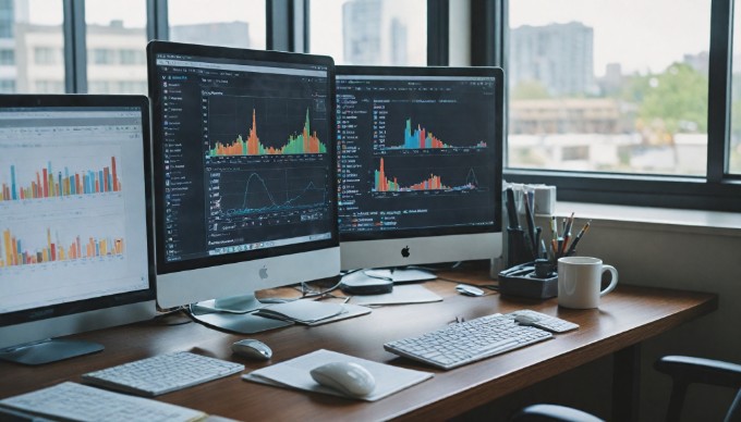 A close-up of a computer screen displaying website performance analytics, with charts and metrics visible.