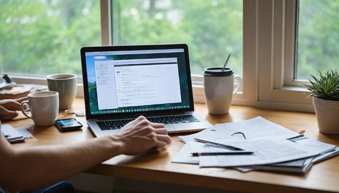 A computer screen displaying the Umbraco CMS interface with a person reviewing the documentation.