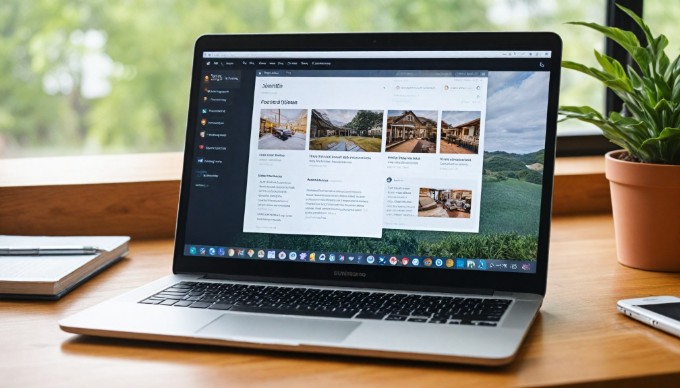 A close-up of the Umbraco CMS dashboard displayed on a laptop in a workspace.