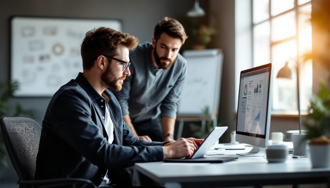 A focused designer conducting usability testing with a user in a modern workspace.