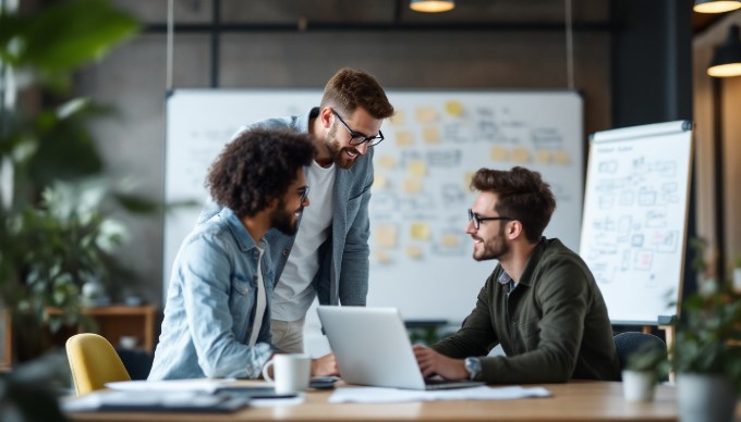 A designer conducting user research with a participant in a modern workspace.