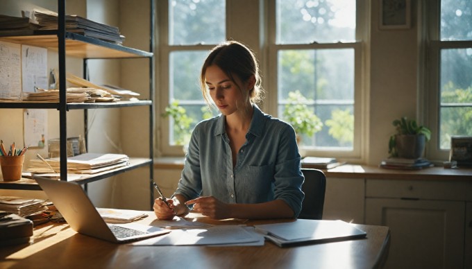 An individual conducting user testing on a prototype in a bright office environment.