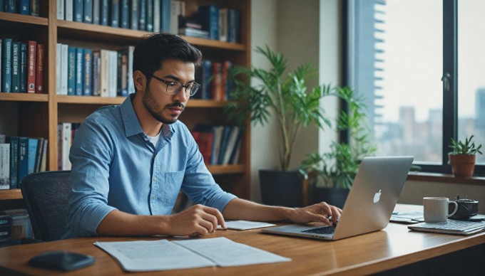 A professional setting showcasing a web developer analyzing server side rendering data on a laptop.