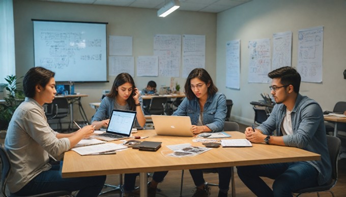 A user-friendly website design session with a group of people collaborating on improvements around a table.