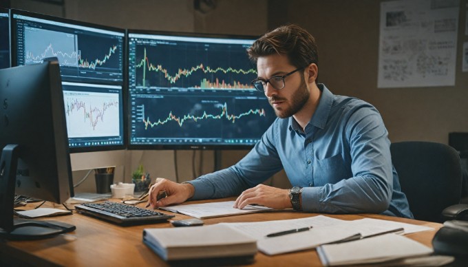 A person reviewing website performance metrics on a computer, with digital analytics displayed on the screen.