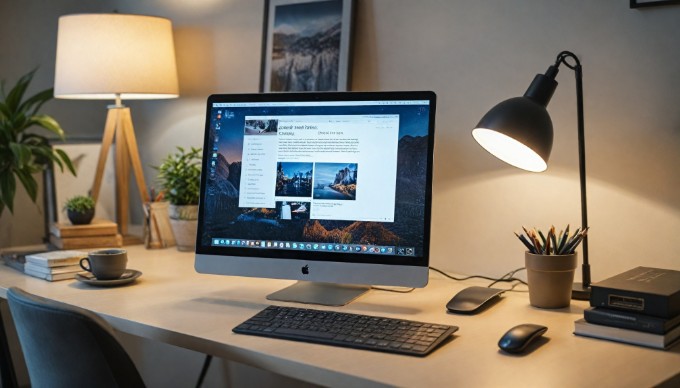 A focused individual customizing a WordPress theme on a laptop at a stylish desk with design elements around.