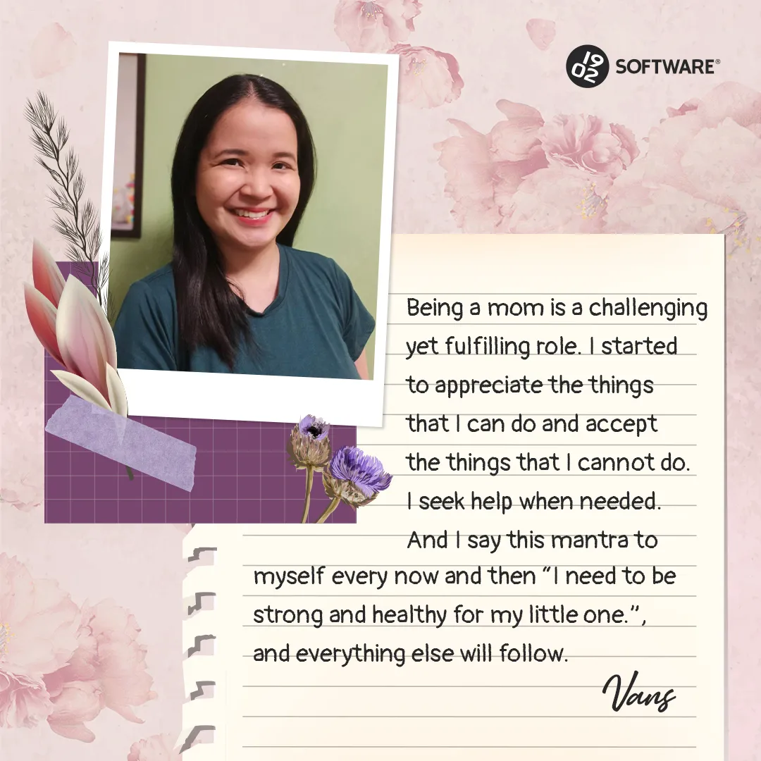 Mother's Day message from Vans with her photo and text about the challenges and fulfillment of being a mom, surrounded by floral and pastel designs.
