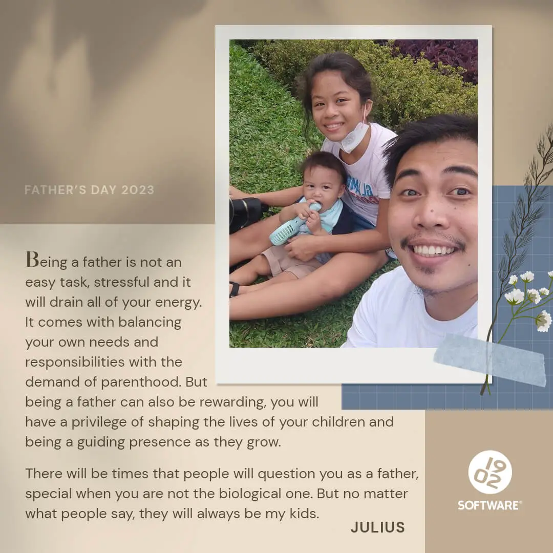 Father's Day 2023 message from Julius about the challenges and rewards of fatherhood, with a family photo on grass.