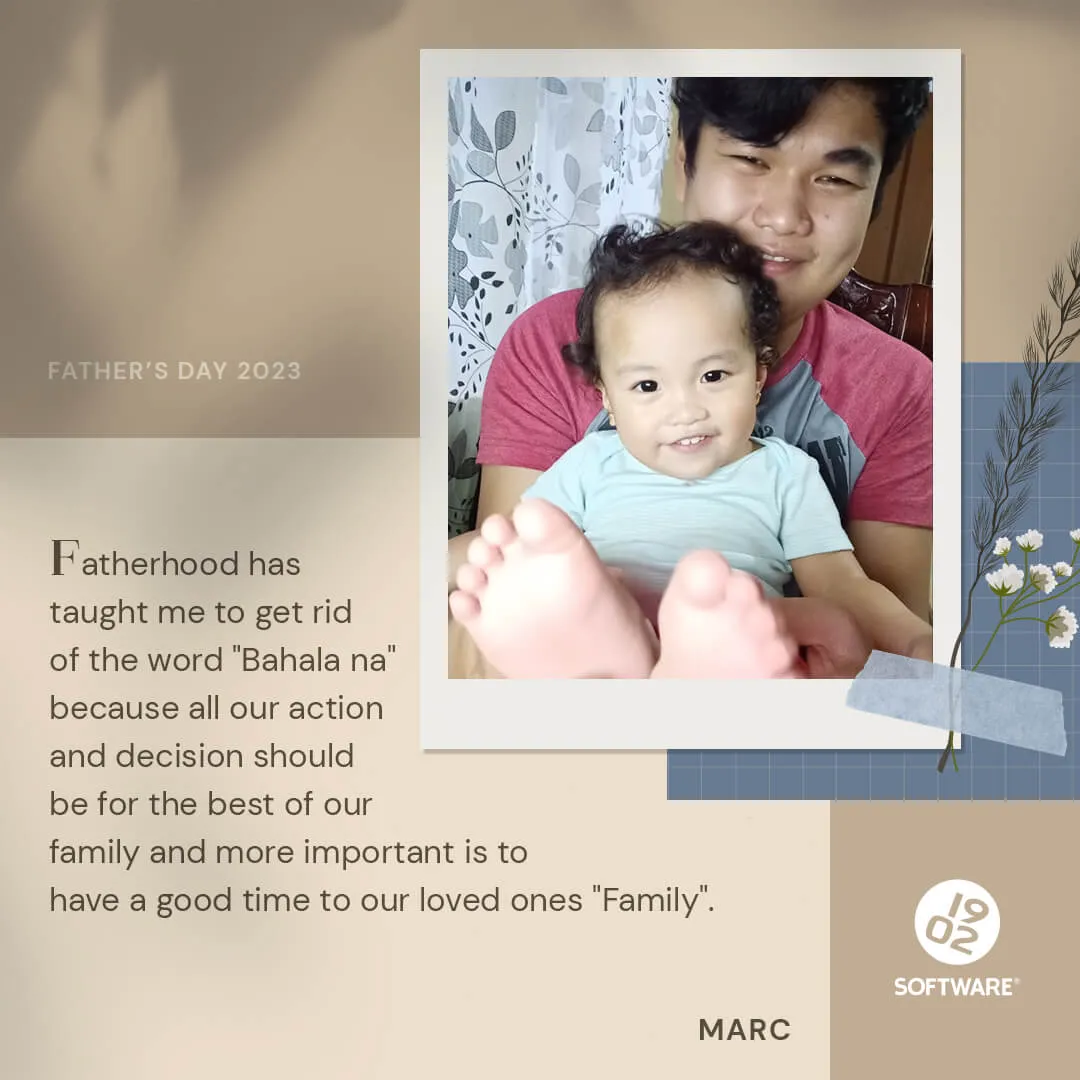 Father's Day 2023 message from Marc about fatherhood with a photo of a man in a red shirt holding a child