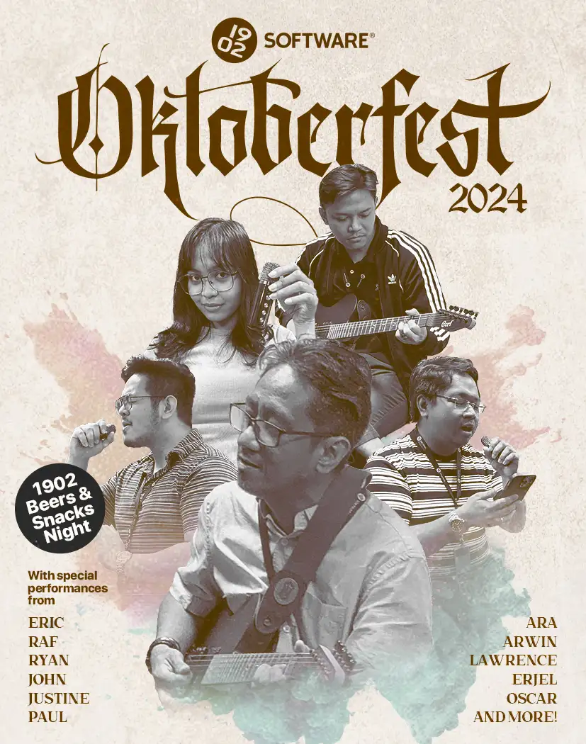 Oktoberfest 2024 event poster with five musicians playing instruments and text listing performers and "1902 Beers & Snacks Night"