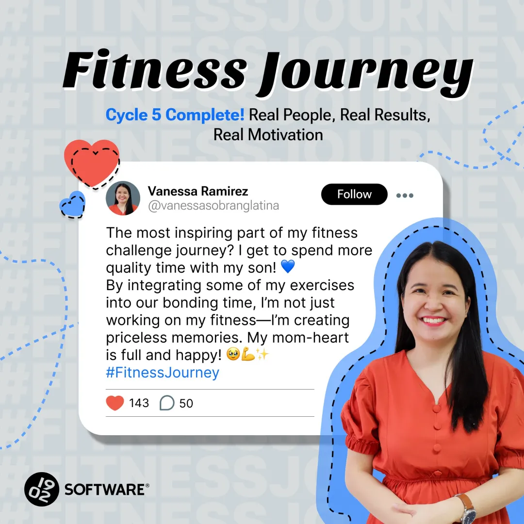 Vanessa Ramirez shares her fitness journey about bonding with her son through exercise, wearing a red blouse.