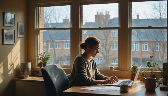 A person configuring WooCommerce settings on their laptop in a cozy home office.