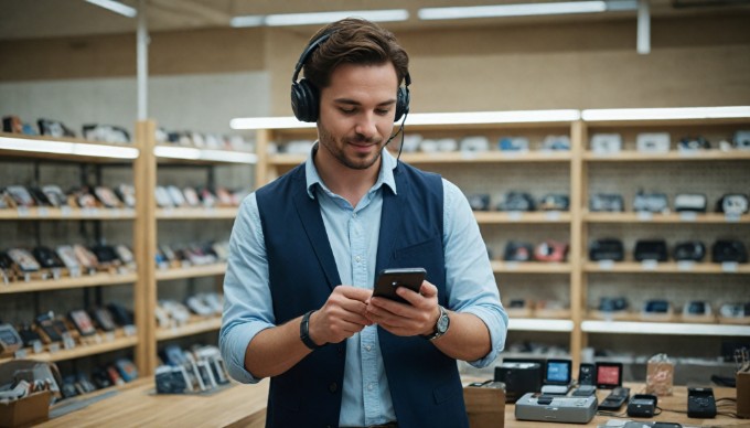 A salesperson demonstrating cross-selling techniques to a customer.