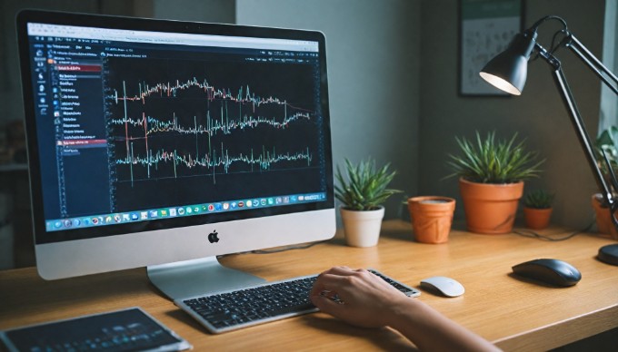 A close-up of a person installing a Magento extension on a computer, with a focused expression and organizing tools around.