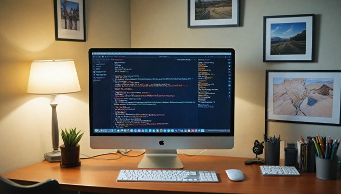 A close-up view of a computer screen showing optimized images and Magento settings, with a hand adjusting parameters, highlighting the importance of image optimization.