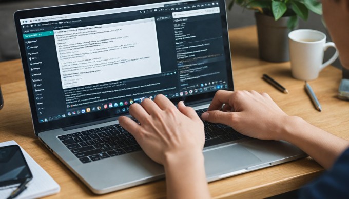 A close-up of a WooCommerce email customization process on a computer screen, showing vibrant design elements.