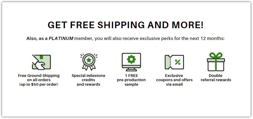 Membership subscription loyalty program illustration showing benefits such as exclusive discounts, free shipping, and free items