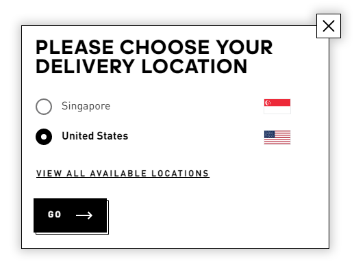 Sample geolocation pop-up giving users the option to switch to the site version matching their detected country