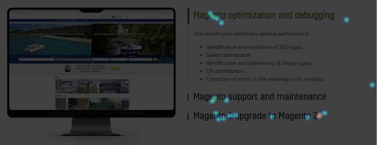 Crazy Egg heatmap for the 1902 Software Magento landing page, showing click concentration areas