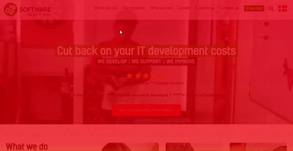 Crazy Egg heatmap overlay on 1902 Software's homepage, showing colored hotspots indicating where users click most frequently