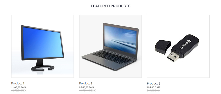 Featured products block on a webshop home page highlighting items with distinctive attributes such as limited stock or sale pricing