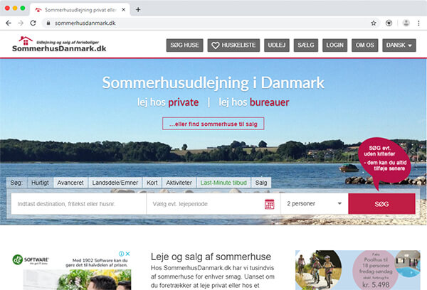 Sommerhus Danmark summer house rental portal built with the Phalcon framework, displaying property listings from multiple agencies